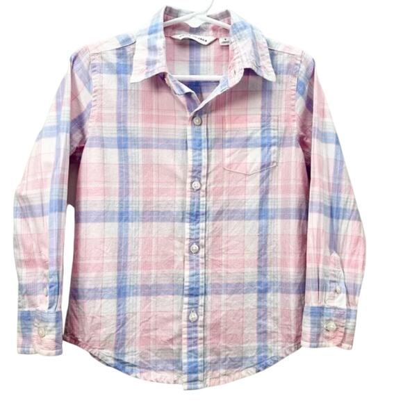 Janie and Jack Bubblegum Madras Plaid Button Down Shirt Size 4 - Picture 5 of 11